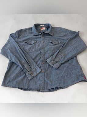 Wrangler Chambray Pearl Snap Shirt Mens 3XL Blue Western Denim Cotton Spandex